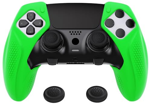 playvital Coque Manette pour ps5 Edge Grip,Anti-Glissement Housse Silicone pour ps5 Edge Controller,Semi-Recouvert Protection Cover Ergonomique avec Capuchons-Vert(Édition Ninja)