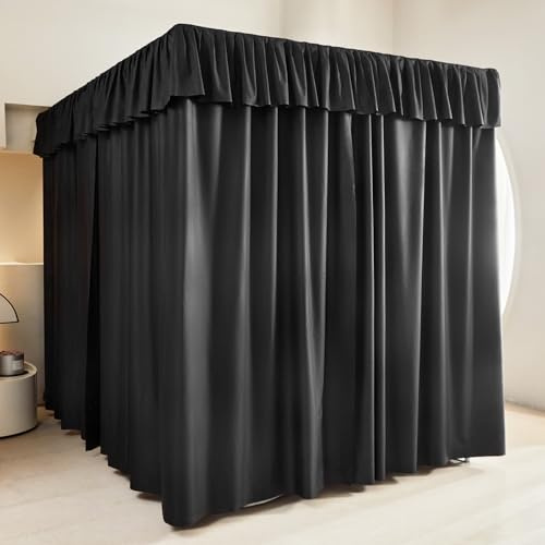 AIKASY Black Thickened Bed Canopy Curtains - Elegant Bedroom Decor for Adults and Girls - Strong Lightproof and Windproof Design(Full, Black)