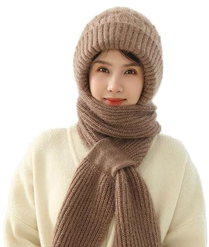 Integrierter Gehörschutz Windproof Cap Scarf Knitting Kapuzenschal Für Frauen Winter Protect Your Face Mütze Mit Schal Damen Mütze Ohren Ohrenschutz Winddicht