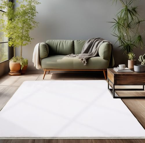 Carpettex Hochflor Teppich Wohnzimmer Shaggy 160 x 230 cm Flokati Teppich Modern Einfarbig Weiß - Teppich Schlafzimmer Weich Flauschig Waschbar Teppich Küche Esszimmer - Langflor Teppiche