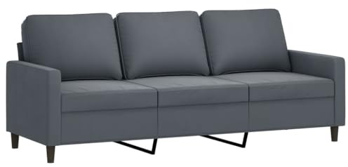 vidaXL Sofa 3-Sitzer, Loungesofa Couch mit Armlehnen Rückenkissen, Wohnzimmersofa Designsofa Metallgestell, Sitzmöbel Dreisitzer, Dunkelgrau Samt