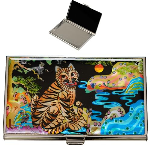 February Mountain Perlmutt-Visitenkartenetui – Korea Geschenk, schlankes Metall-Etui für Kreditkarten & Visitenkarten, RFID-Schutz (Tiger)