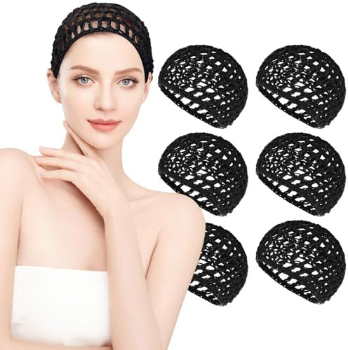 AEDOVE 6 Stück Mesh Crochet Bandana Haarnetz Schlafen Haarnetz für Frauen Haarnetz Snoods Hut Rayon Strick Häkeln Haarnetz Haarbänder (Schwarz), Schwarz, 1 Count (Pack of 6)