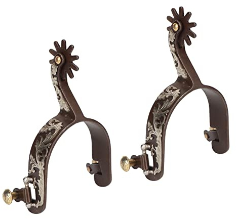NOENNULL Western Spurs 2 Stück Western Cowboy Sporen Vintage Bronze Pferdesporen aus Kohlenstoffarmem Stahl mit Drehbarem Zahnrad Pferde