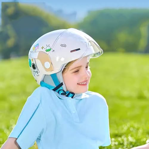 Halbhelm für Kinder, Motorradhelm für Jungen und Mädchen, offener Helm für 3–12 Jahre, Retro-Vierjahreszeiten-Straßenroller, Leichter Moped-ATV-Helm mit Visier D,48-52CM