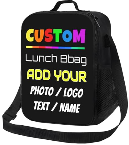 SJZUISL Personalised Lunch Box Bag, Create Your Own Custom Insulated Cooler Lunch Bag with Photo Text for Office Work School Travel Picnic Work Outdoor