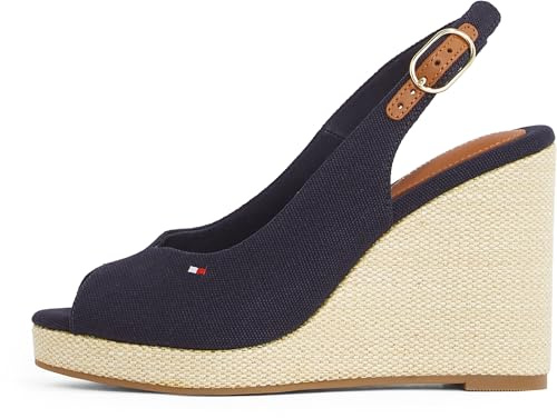 Tommy Hilfiger Donna Espadrillas Wedge Flag High Slingback con Cinturino alla Caviglia, Blu (Space Blue), 41