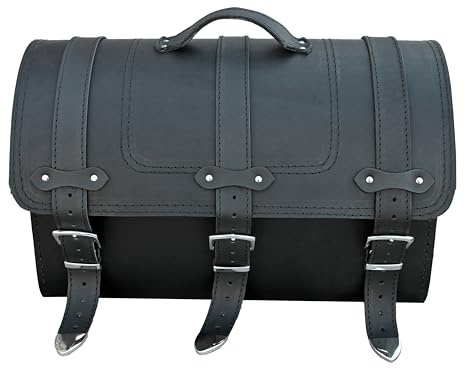 sako - Lederkoffer K131A REAL - Top Koffer Schwarz für Motorrad mit PVC-Einlage und Aluminiumblech - Satteltasche und Motorradtasche mit massiven Metallschliessen und Nieten - Motorrad Zubehör