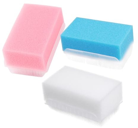 FRCOLOR 3pcs Baby Bath Brush and Body Scrubber Set Soft Sensory Touch Toiletries White Pink Blue for Newborn Cradle Cap Treatment and Infant Bathing