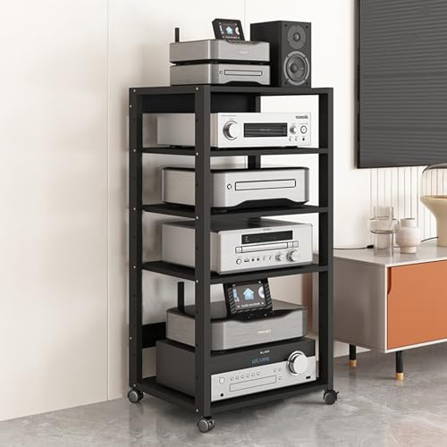 Mobile Stereo Hi Fi Rack Supporto Audio Av Tower Media Stand 5 6 7 Ripiani Per Apparecchiature Elettroniche, Nero Supporto Per Giradischi Mobile DVD, Ripiano Per Console Per Videogiochi(110cm/43.3in h