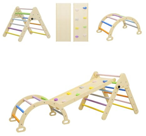 BenaRita 3-in-1 Kletterdreieck, faltbare Leiter mit Gleitrampe und Montessori-Bogen