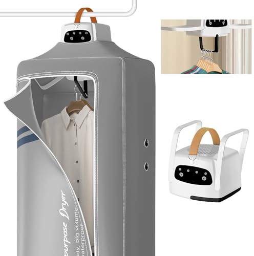 WingFly Portable Electric Dryer Machine, 800w Multi-Functional with Timer, Detachable Fast Drying Travel Clothes Dryer, Heated Airer with Cover (Grey)
