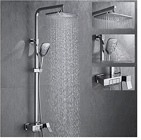 GLJTUO Ensemble De Douche À Effet Pluie, Ensemble De Douche Combiné À Effet Pluie Exposé avec Bec De Baignoire, Pommeau De Douche À Effet Pluie Haute Pression Et Douchette Multifo,