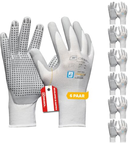 Gebol Multi Flex White - Guantes de trabajo con puntos, dermatológicamente probados, para hombre, talla XXL (Gr 11), color blanco, 6 pares