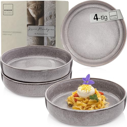 Sänger Kairo Mondgrau | Pastaschalen 4 teilig, 4x Nudel Schalen aus Steingut, Schüssel Set spülmaschinenfest mikrowellenfest kratzfest, Schüssel Dunkelgrau Pasta Teller 800 ml | VALUE COLLECTION