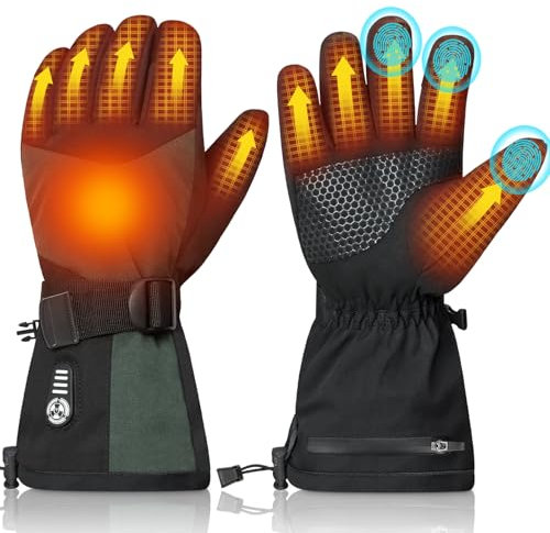 Loowoko Beheizbare Handschuhe Herren Damen 7.4V 3000mAh × 2, 5 Heizstufen, Wasserdichte Touchscreen Handschuhe für Wintersport, Motorrad, Skifahren, Klettern, Wandern
