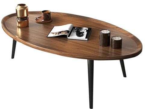Table basse ovale moderne du milieu du siècle en bois de noyer pour salon, bureau ou café