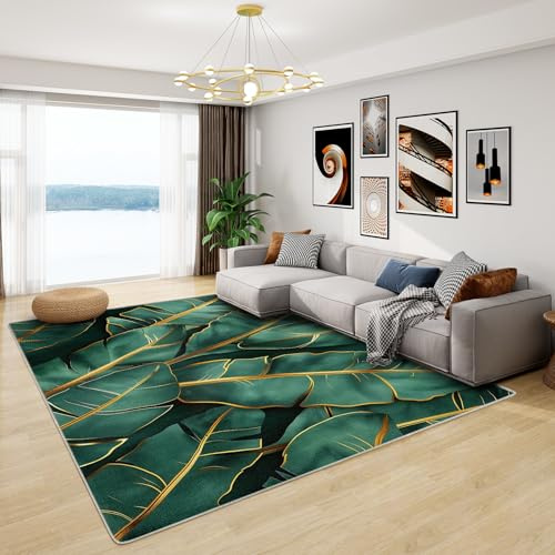 Generisch Tropischer Teppich - Teppich Wohnzimmer Schlafzimmer Grün Blätter, Großer Teppich Tropisch Blätter, Weich Kurzflor & Waschbar & rutschfest Wohnzimmerteppich, Kinderteppich, 100x200 cm
