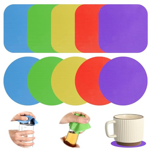 Oruola 10 Stück Glasöffner Greifer Pads, Deckelöffner Silikon, Gummi Glasöffner Greifer, Multifunktions Deckelöffner für Schraubgläser Gummi, Schraubglasöffner Pads mit Schwachen Händen, Mehrfarbig