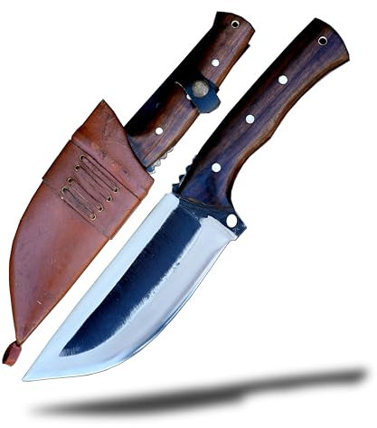 THE NEPAL 17,8 cm lange Klinge, Campingmesser – handgeschmiedete Karbonstahlklinge, polierte Oberfläche, Palisandergriff, Scheide im Lieferumfang enthalten für Camping und Outdoor