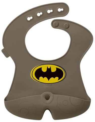 b.box Batman by Silikon Lätzchen Baby | Lätzchen Baby mit Auffangtasche | Aufrollbar | Antihaft-Silikon | Verstellbare Passform | Für Spülmaschine | Ab 4 M