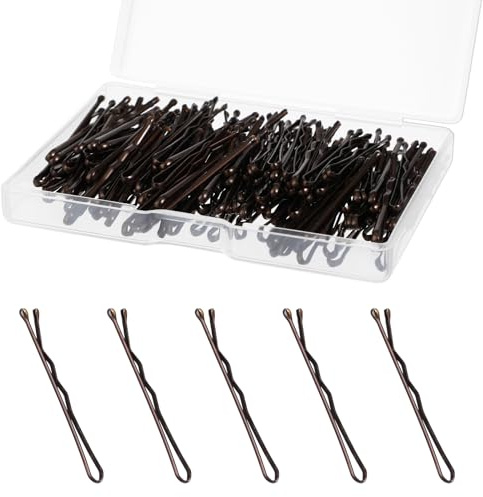XLIUAX 150 mini forcine per capelli, 3,5 cm, piccole forcine curve ondulate con scatola portaoggetti, clip per capelli per donne, ragazze e bambini, accessori per acconciature da sposa (marrone)