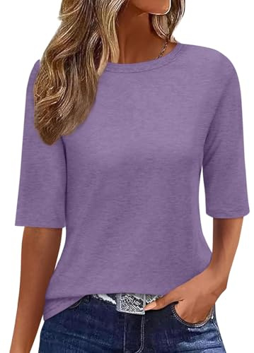 Minetom T-Shirt Damen Halbarm Rundhals Tshirt Sommer | Einfarbig, Oberteil, Basic Shirts, 1/2 Ärmel, Regular Fit, Elegant, Casual, Weich, Komfort