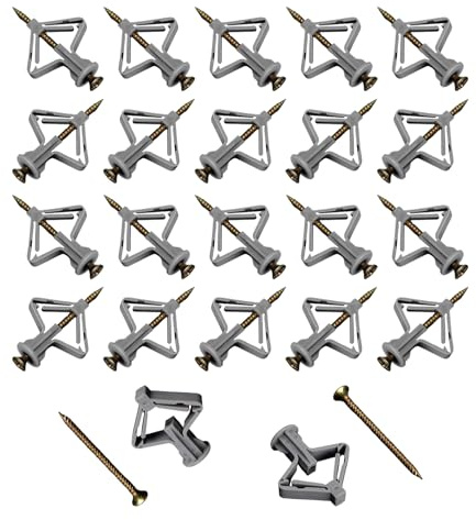 30 Pcs Plasterboard Wall Plugs,Drywall Anchors and Drywall Screws Set,Dry Wall Cavity Wall Fixings,Heavy Duty Anti-Rotational Expansion Tube Plaster Board Screws,for TV Bracket Fixing(Silver)