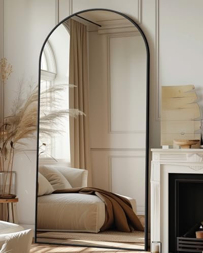 Antok Ganzkörperspiegel, 180 x 66 cm Gewölbter Standspiegel Groß in Voller Länge, Wandspiegel mit Aluminiumlegierung Rahmen und Bruchsichere Glas, Bodenspiegel für Wohnzimmer, Ankleide, Schwarz