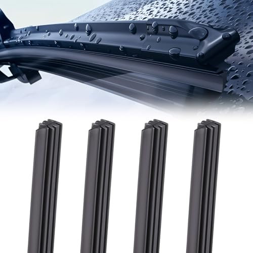 Bewudy 4PCS Car Windshield Wiper Blade Strips, DIY Adjustable Car Windscreen Wiper Rubber Strips, Silicone Car Frameless Window Replacement Universal for SUV Truck Van