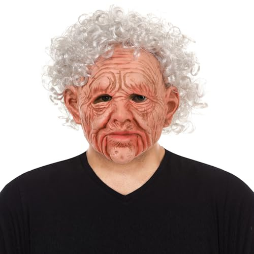 Zophlly Realistische Alten Mannes Maske Latex Vollkopf Gruselig Masken für Erwachsene Halloween Karneval Kostüm Party