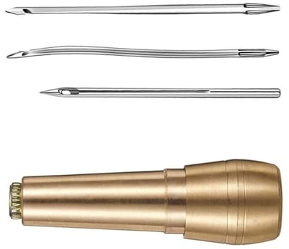 Juego de herramientas de punzón de aguja de coser de cuero con mango de metal, punzón de costura de cuero, herramienta de reparación de zapatos, cobre