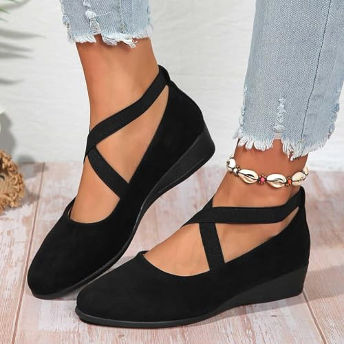 Balerina Shoes Women's Elegant,Women's Crisscross Strap Wedge Shoes Ballet Flats,Elegant Suede Comfy Slip on Flats,Womens Round Toe Ballet Wedge Dress Shoe,Ballet for Women