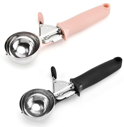 2pcs Ice Cream Scoop with Trigger – Cookie Dough Scooper Set with Ergonomic Handle – Stainless Steel Scoops for Ice Cream, Watermelon, Muffins, and Fruit – Dishwasher Safe Kitchen Utensils