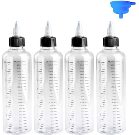 ShiJiuYou 4 Pcs 250ml Botellas de Compresión, Botella Exprimibles, Squeeze Bottles, Dispensador de Botellas Exprimir de Plástico por Salsa Aceite de Oliva Ketchup Vinagre de Soja con Embudos