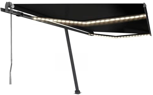 Tenda da Sole Automatica con LED e Sensore Vento, Alluminio e Tessuto Poliestere UV, Telecomando Incluso, per Giardino Terrazzo Balcone, Antracite 450x300 cm