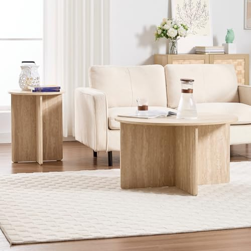 DAYALANE Couchtisch Rund 2er Set, Kaffeetische Holz | Beistelltische mit Holz Tischplatte, Wohnzimmertisch Sofatisch für Wohnzimmer & Schlafzimmer