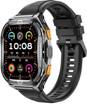 Lokyoyo Reloj inteligente AMOLED de doble banda GPS de 1.97 pulgadas, más de 100 modos deportivos, 5 ATM impermeable para deportes al aire libre con frecuencia cardíaca, monitor de sueño, llamada