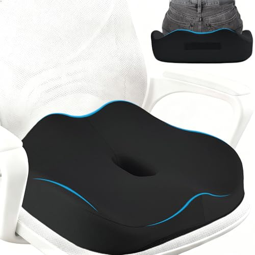 GAGAMOTEYA Sitzkissen für Bürostuhl - Memory Foam Stuhlkissen gegen Rücken & Steißbein Schmerzen | Ideal bei langem Sitzen im Büro | Schwarz