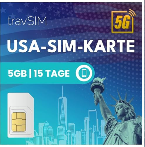 USA SIM Karte | 5 GB Datenvolumen mit 4G/5G-Geschwindigkeit für die USA – uneingeschränkter Zugriff auf Google, Facebook, Whatsapp und mehr | 15-Tage-SIM-Tarif für die USA von travSIM