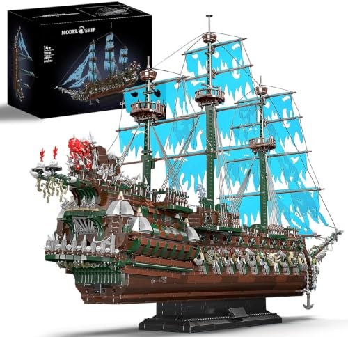 SHHFWU Technik Piratenschiff Klemmbausteine, 13218 Fliegenden Holländers Piratenschiff Bausteine, groß Segelschiff Spielzeug Modell für Erwachsene und Jugendliche (6849 Stück)