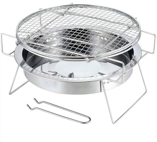 Gettimore Barbecue à charbon pliable en acier inoxydable avec trous de circulation d'air pour camping, pique-nique et cuisine portable
