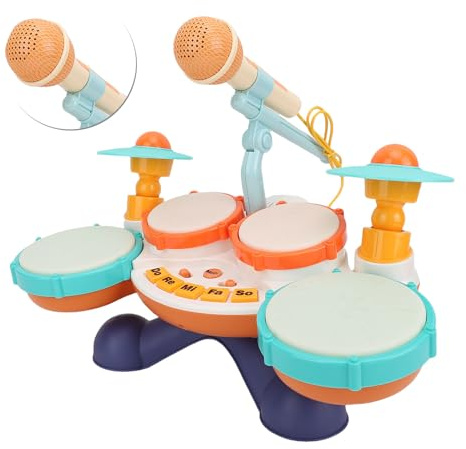 Naroote Batería para Niños, Aprendizaje de Instrumentos Musicales con Efectos Luminosos y Diseño de Mezcla de 4 Tambores, Juguetes Educativos para Desarrollar El Sentido del Ritmo