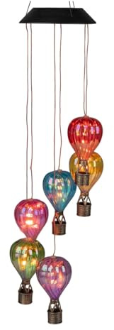 formano Solar Mobile Ballon Hängelampe Garten mit Flammen-Effekt bunten Acryl Heißluftballons Hängedeko für Balkon & Terrasse, warmes LED Licht - Höhe 60 cm Ø 13 cm