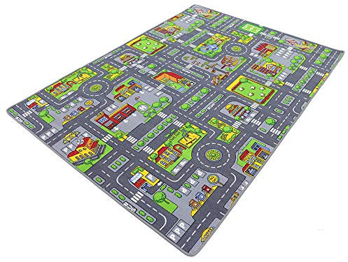 HEVO Stadt Mix Strassen Spielteppich | Kinderteppich 90x200 cm mit Antirutsch Rücken
