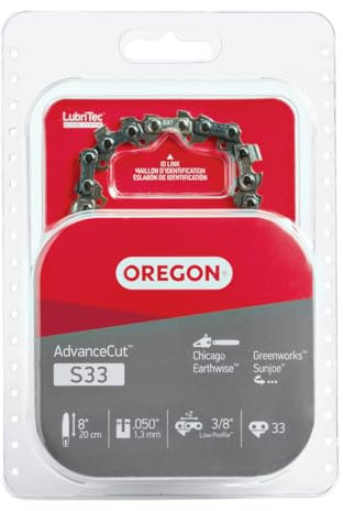 Oregon S33 AdvanceCut 8-Inch Chainsaw Chain Fits Chicago, Earthwise, Greenworks, Sun Joe, 8, Grey
