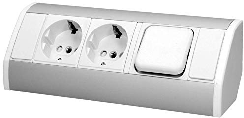 ORNO GM-9002/W-G(GS) Ecksteckdose 2 Fach mit Schalter und Kindersicherung 45° Aufbau-Montage, 3680W, für Küche, Büro und Arbeitsplatte (Weiß)