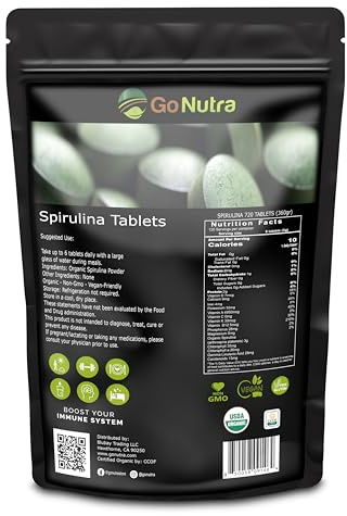 Go Nutra Organic Spirulina Tablets | Nutrient Dense Organic Spirulina Superfood | Protein, Vitamins, Minerals, Fibers, Amino Acids | No Fillers, Non-GMO, Vegan | 500 mg, 720 ct, 4 Month Supply