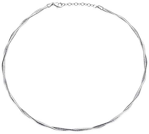 MATERIA Halskette Frauen Halsreif Silber 925 - Damen Collier Tonda Kette 2-Strang 42-46cm rhodiniert in Collieretui CO-28