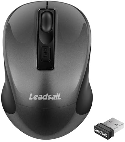 LeadsaiL Wireless Mouse for Laptop, Cordless Computer USB Mouse, Silent, Ambidextrous and 1600DPI with 3 Adjustable Levels for Windows/HP/Lenovo